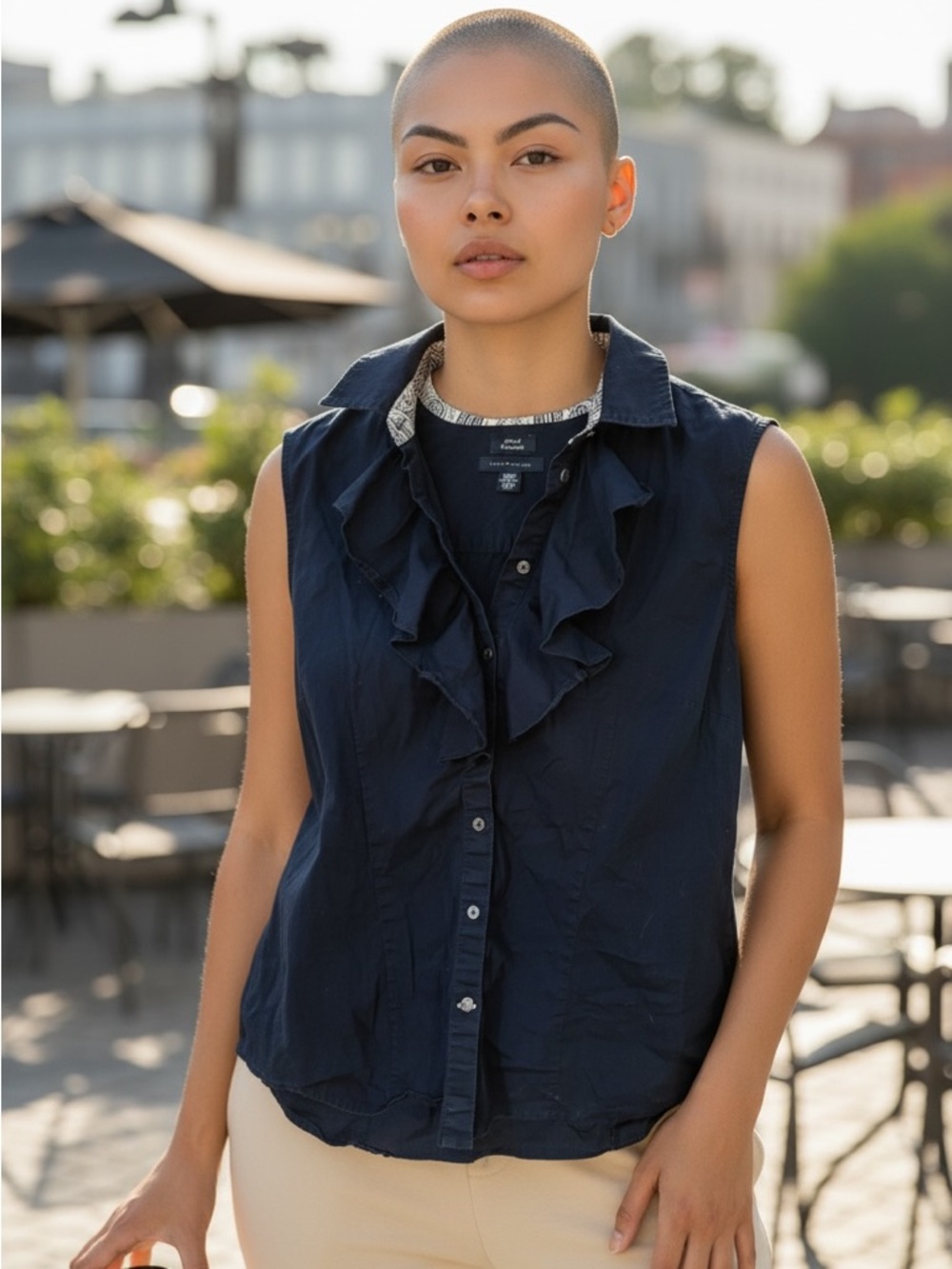 Tommy Hilfiger Navy Ruffle Blouse